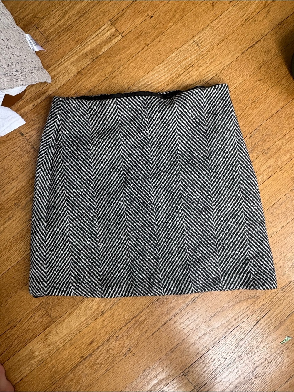 LOFT Black and White Herringbone Mini Skirt